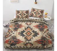 NOGAWA Tribal Aztec Bedding Double - Western Navajo Native American Boho Farmhouse Duvet Cover Double, Reversible Quilt Cover & 2 Pillowcases with Zip and Ties, Breathable Brushed Microfibre Bed Set
