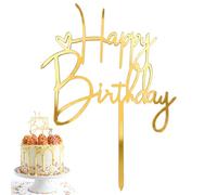 Nogeqi 1 PCS Gold Happy Birthday Cake Topper, Birthday Cake Decorations Sign for Birth Day Party Anniversary Celebrating Supplies