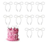 Nogeqi 10 PCS Elegant Pearl Bow Cake Toppers, White Pearl Beaded Cupcake Decorations for Wedding Bridal Shower Bouquet Birthday Baby Shower Party Supplies