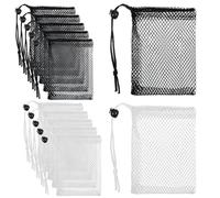 Nogeqi 10 Pcs Small Mesh Bags Drawstring, Mini Mesh Storage Bags Nylon Small Drawstring Bag with Cord Lock, Mini Net Bag for Travel Stuff Organizing, 14.5x10 cm (Black, White)