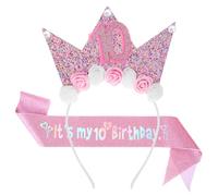 Nogeqi 10th Happy Birthday Headband Girls Pink Birthday Sash Birthday Girl Tiara Happy Birthday Crown for Girls 10th Birthday Decorations for Girls 10 Year Old Happy Birthday Party Accessory(Pink)