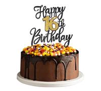 Nogeqi 16th Birthday Cake Topper, Black Gold Glitter 16 Cake Topper for 16th Birthday CakeDecorations Anniversary Party Supplies