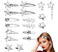 Nogeqi 18 Pcs Silver Star Clips Hair, Y2k Hair Accessories, Goth Stars Barrettes, 2000s Stars Snap Clips, Kawaii Accessories for Girls Women Styling Star Pins Cool Hairpin