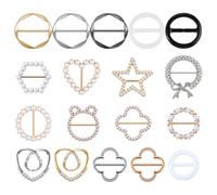Nogeqi 18PCS Scarf Ring Clip T-Shirt Tie Clip for Women Shirt Clips to Tighten for Loose Clothes Corner Knotted Button Fashion Metal Round Circle waist cincher clips Buckle Multi-style Gold Silver