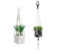 Nogeqi 2 Pack Macrame Plant Hanger, 19‘’ Boho Indoor Hanging Plant Holder Without Pot, Handmade Woven Pot Hangers for Indoor Outdoor Home Decor (Ivory, 2 Styles)