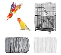 Nogeqi 2 Pcs Bird Cage Seed Catcher Nylon Airy Gauze Bird Cage Cover Seeds Guard Dust-Proof Universal Birdcage Accessories Prevent Scatter and Mess Reusable Adjustable Lightweight (Black White)