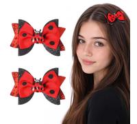 Nogeqi 2 Pcs Glitter Lady Bug Hair Clips, Ladybug Polka Dot Hair Clips, Red Bow Ladybug Hairs Accessories for Girls Toddler and Women Birthdays Party, Holidays Dress Up, Back To School
