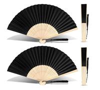 Nogeqi 2 Pcs Hand Fan Folding Handheld Folding for Women Men Black Manual Bamboo Fans Hand Held Chinese Fan with Tassel for Wedding Party and Home Decoration