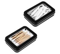 Nogeqi 2 Pcs Metal Small Tins with Lids, Travel Cotton Swab Holder Rectangular Empty Mini Portable Storage Box with Clear Lid for Cotton Swabs, Floss, Candy, Sweets, Key, Jewelry (Black)