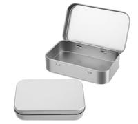 Nogeqi 2 pcs Metal Tin Box, Rectangular Metal Storage Box, Small Boxes with Lid, Empty Hinged Tin Container, Mini Small Storage Kit for Jewelry Eraser Candy Craft Organize (Matte Silver)
