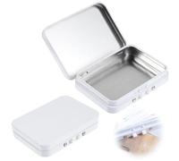Nogeqi 2 pcs Metal Tin Box with Lock, Small Metal Box with Lid, Rectangular Storage Boxes, Portable Small Storage Kit, Mini Empty Hinged Tin Container for Jewelry Eraser Candy Craft Organize (white)