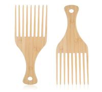 Nogeqi 2PCS Afro Comb, Natural Bamboo Anti-Static Hair Pick for Black Men, Wide 9 Teeth Beard Picks for Men Women Curly Thick Long Hair Styling Tool