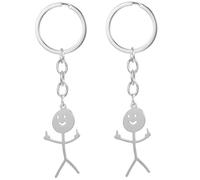 Nogeqi 2PCS Funny Keychain, Middle Finger Keyring, Matching Keyrings for Men Women, Stainless Steel Stick Figure Key Ring, Personalised Distance Cool Gifts for Couples Best Friends (Silver)