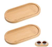 Nogeqi 2PCS Small Bamboo Tray, Oval Vanity Tray, Wooden Bathroom Counter Trays for Jewelry Cosmetics Small Items Organizing and Home Decor, 6.69 X 3.23 Inch