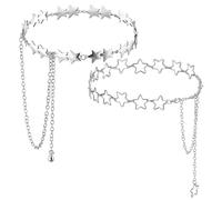 Nogeqi 2PCS Star Waist Chain Belt, Adjustable Silver Belt Chain, Decorative Metal Y2k Star Belts Accessories for Women Girls Pants Jeans Casual Dresses Skirts