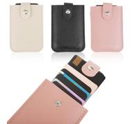 Nogeqi 3 Pcs Personalized Slim Card Holder, Leather Card Wallet, Women's Stackable Pull Out Card Holder with 5 Card Slots (Black, Pink, White)