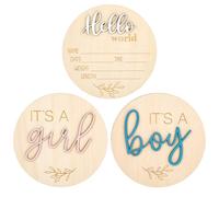 Nogeqi 3 Pcs Wooden Baby Announcement, 5.8inch Its a Boy Its a Girl Hello World Baby Sign,Baby Nursery Decor Name Plaques for Hospital Baby Show Photo Prop Newborns Souvenirs