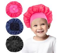 Nogeqi 3PCS Adjustable Kids Bonnets for Girls, Silk Bonnet for Sleeping Kids Natural Hair, Satin Bonnet for Toddler Baby Night Sleeping(Black, Rose Red, Navy Blue)