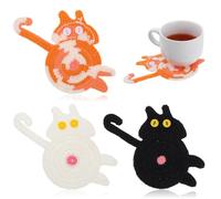 Nogeqi 3PCS Cat Coasters, for Cat Lovers, Funny Woven Coaster for Tea Coffee, Home Decor, Tabletop Protection, Creative Knitted Cats Butt Coasters Christmas Stocking Stuffers for Women