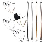 Nogeqi 4 Pcs Glasses Strap Leather Glasses Chain for Women Men, Adjustable Glass String Around Neck Spectacles Cord Universal Sunglasses Lanyard, 64 cm