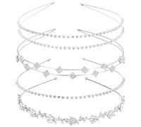 Nogeqi 4PCS Silver Rhinestone Headband for Women, Diamond Crystal Headband for Wedding Bride, Glitter Flower Leaves Prom Rhinestone Headpiece Hair Accessories for Women Girls