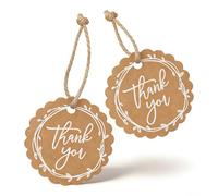 Nogeqi 50 Pcs Thank You Tags with String, Round Brown Paper Thank You Gift Tags for Presents Wedding Birthday Party Gifts Baby Shower Bridal Shower, 4.5 X 4.5 cm