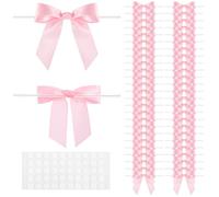 Nogeqi 50PCS Mini Pink Bows 3.5 Inch Little Satin Ribbon Bows Pink Small Bows Decor for Craft Sewing Scrapbooking Christmas Party Wedding and Gift Wrapping Cake Decorations