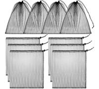 Nogeqi 6 pcs Mesh Bags Drawstring, 35x40cm Black Mesh Bags Drawstring, Nylon Net Bag with Cord Lock for Laundry Travel Gym, Balls, Beach Storage Bag(Black White)