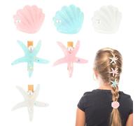 Nogeqi 6 Pcs Seashell Starfish Hair Clip Set Mermaid Hair Accessories Cute Princess Shell Beach Hair Clips, Pearl Mermaid Beach Accessories for Women Ladies Girls Bride(Candy Color)