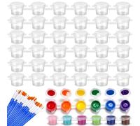 Nogeqi 6 Strips 36 Pots Paint Containers with Lids, Empty Paint Pots, Mini Paint Containers with 20 Pieces Paint Brushes, Arts Crafts Supplies for Classrooms Schools Painting Art Festivals 5 Ml/0.17 O