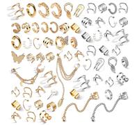 Nogeqi 66 PCS Ear Cuff No Piercing Clip on Earrings for Women Silver and Gold Ear Cuffs Set Adjustable Helix Cartilage Clip Earrings for Daily Casual Wear Without Piercing