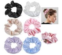 Nogeqi 6PCS Scrunchie with Zipper Pocket, Stash Scrunchie with Hidden Pocket, Silk Zipper Scrunchies, Elastic No Damage Hair Ties Ponytail Holder Accessories for Keys, Money, Small Items (6 Colors)