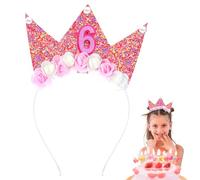 Nogeqi 6th Birthday Crown for Girls - Shiny Princess Crown with Flower for Children's Birthday Party