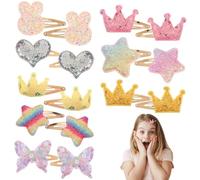 Nogeqi 8 Pairs Cute Metal Snap Hair Clips for Kids, Sparkly Hair Clips for Girls, Crown, Butterfly, Star, Heart Shaped Glitter Little Girl Hair Clips, Girls Barrettes For Hair(Multi Colors)