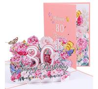 Nogeqi 80th Birthday Cards for Women, 3D Floral Happy 80th Birthday Card Pop up for Mum Wife Sister Friend, Elegant Greeting Cards Birth Day Gifts for Her, Blank Envelope Included, 5" X7"