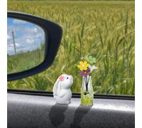 Nogeqi Bunny and Daisy Car Dashboard Accessories,Fun Rabbit and Flower Car Decorations Interior,Mini Cute Rabbit Vase Kawaii Car Accessories with Adhesive Tape for Women and Men Home Office