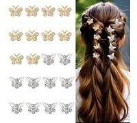 Nogeqi Pack of 20 Butterfly Hair Clips Small Hair Clips Butterfly Rhinestones Mini Hair Clips Metal Silver Glitter for Women Ladies Weddings Brides Gold