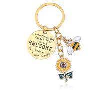 Nogeqi Sunflower Keychain for Women, Inspirational Gifts with Bee Charm, Motivational Keyring for Friends, Coworkers, Jewelry Accessory for Purse, Wallet, Backpack（with Box）