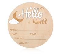Nogeqi Wooden Baby Announcement Sign, 5.9inch Hello World Baby Sign, Babies Nursery Decor Name Plaques for Hospital Newborns Show Photo Prop Newborns Souvenirs