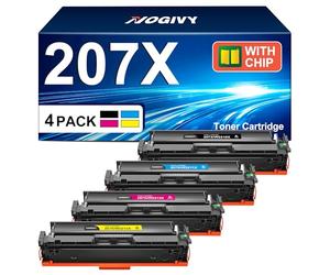 NOGIVY 207X Toner Set with Chip Compatible with HP 207X 207A Toner for Color Laserjet Pro MFP M283fdw Toner for M255dw M282nw M283fdn W2210X W2211X W2212X W2213X (Black Cyan Yellow Magenta, Pack of 4)