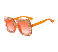Nogkdyc Sunglasses With Rhinestones Bling Personalized Holiday Sunglasses For Women Multi-Color Square Rhinestone Sunglasses-dark orange-red-A
