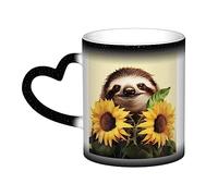 NOGRAX Coffee Mugs Sloth Sunflower Printed Personalised Heat Change Mug Magic Heat Sensitive Mug Ceramic Great Mug Gift