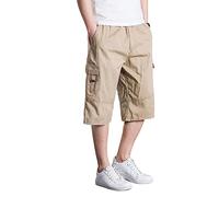NOGRAX Men'S Shorts Oversize Fat Cotton Shorts Men Cargo Short Casual Plus Size Cropped Trouser Sports Baggy Pants Loose Summer-khaki,l