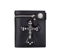 NOGRAX Wallet Men Gothic Personality Skull Cross Anti-Theft Chain Short Wallet Rivet Coin Purse