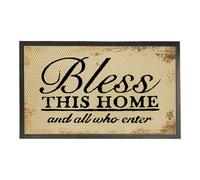 Nogrit Bless This Home and All Who Enter High Elasticity Doormat with Bound Edge, Vintage Christian Heavy Duty Non Slip Front Door Mat for Outdoor Patio Outside Entrance