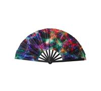 Nogsay Colorful Folding Hand Fan Bamboo Oxford Kungfu Rave Large Folding Fan as Props for Dance Photography Summer Party Wedding Decoration