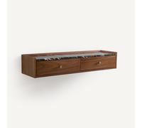 Noham Wall-Mounted Console Table in Walnut Veneer and Amber Marble Marble amber