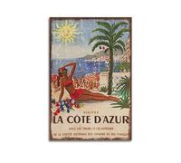 NOHF Vintag Travel Poster 1955 France Visit La Cote D'Azur Poster Wall Art Print Retro Aesthetic Room Decor Painting Canvas Posters for Home And Office Decorations 16x24inch(40x60cm) Unframe-style