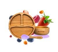 nohla ® - Bamboo Baby & Toddler Suction Plate, Bowl & Silicone Spoon Weaning Set - Suction Ring for Secure Grip on Smooth Surfaces - Eco-Friendly, BPA-Free - Lilac