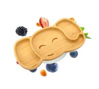 nohla ® - Ezra The Elephant - Bamboo Baby Weaning Suction Plate - 15.4 cm x 28.9cm - Spill-Proof Suction Base - Ideal from 6 Months- 100% Bamboo & FDA Silicone = Organic & BPA-Free - Grey